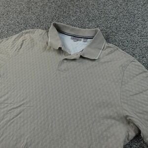 Ted Baker Polo Shirt Mens XL Beige Geometric Check Knit Short Sleeve Golf Preppy
